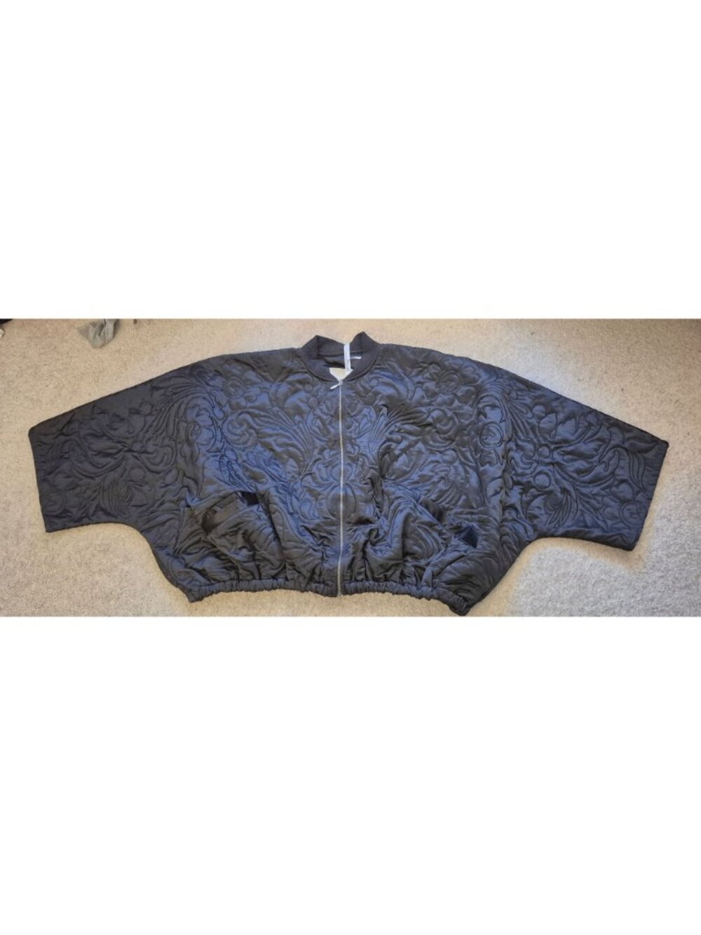 Arrange Floral Quilted Satin Black Oversize Bomber Jacket Sz L NWT MSRP $219 - Picture 3 of 11